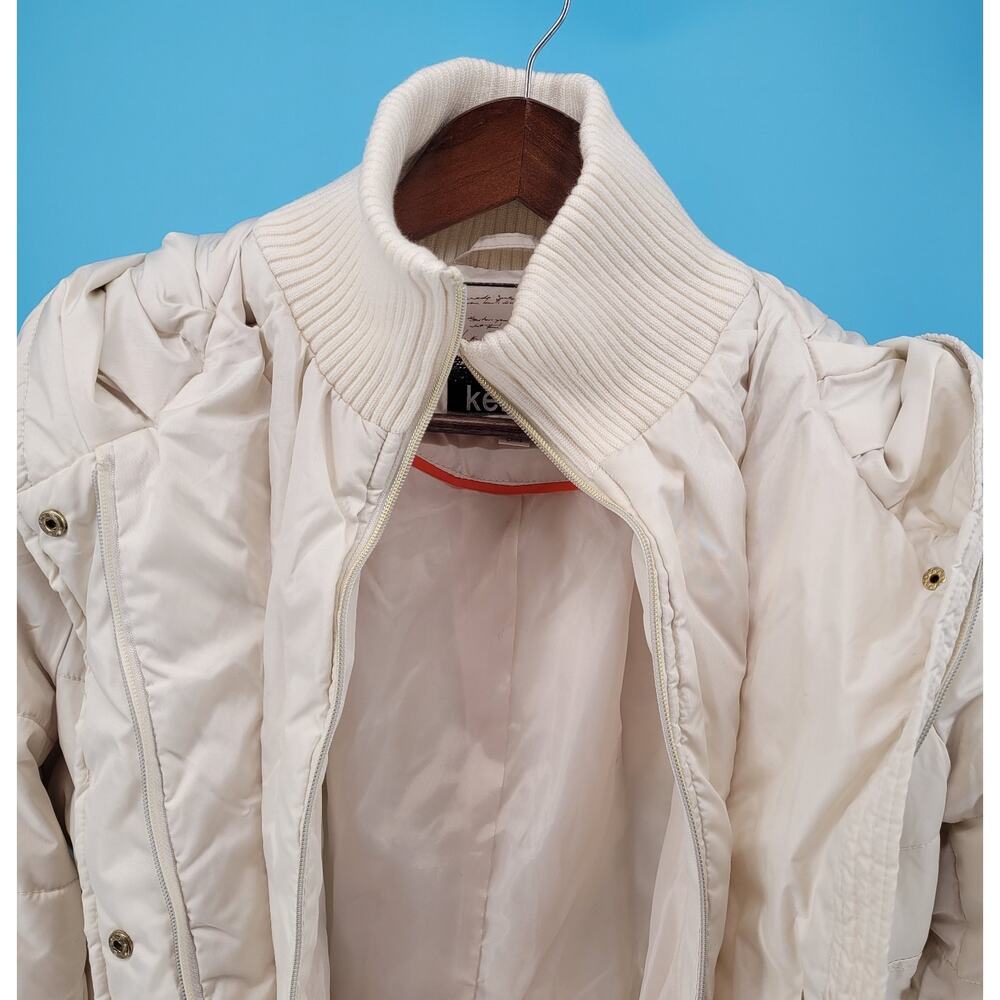 Kensie Outerwear Beige Long Puffer Coat W/ Oversized Hood Chic Size M No Belt - Picture 6 of 9